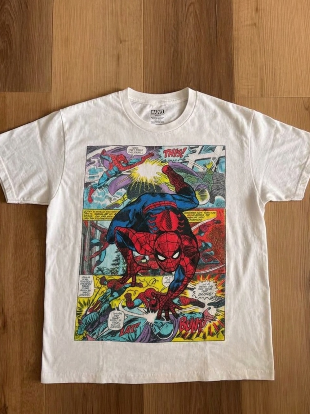 Vintage Y2K Marvel White Spider-Man Comic Panel Graphic Tee XL